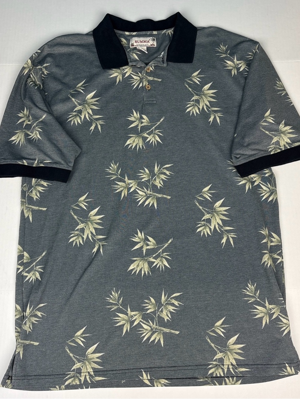 Summa Men 3X Polo Shirt Navy Blue Short Sleeve Green Bamboo Tropical Cotton Poly